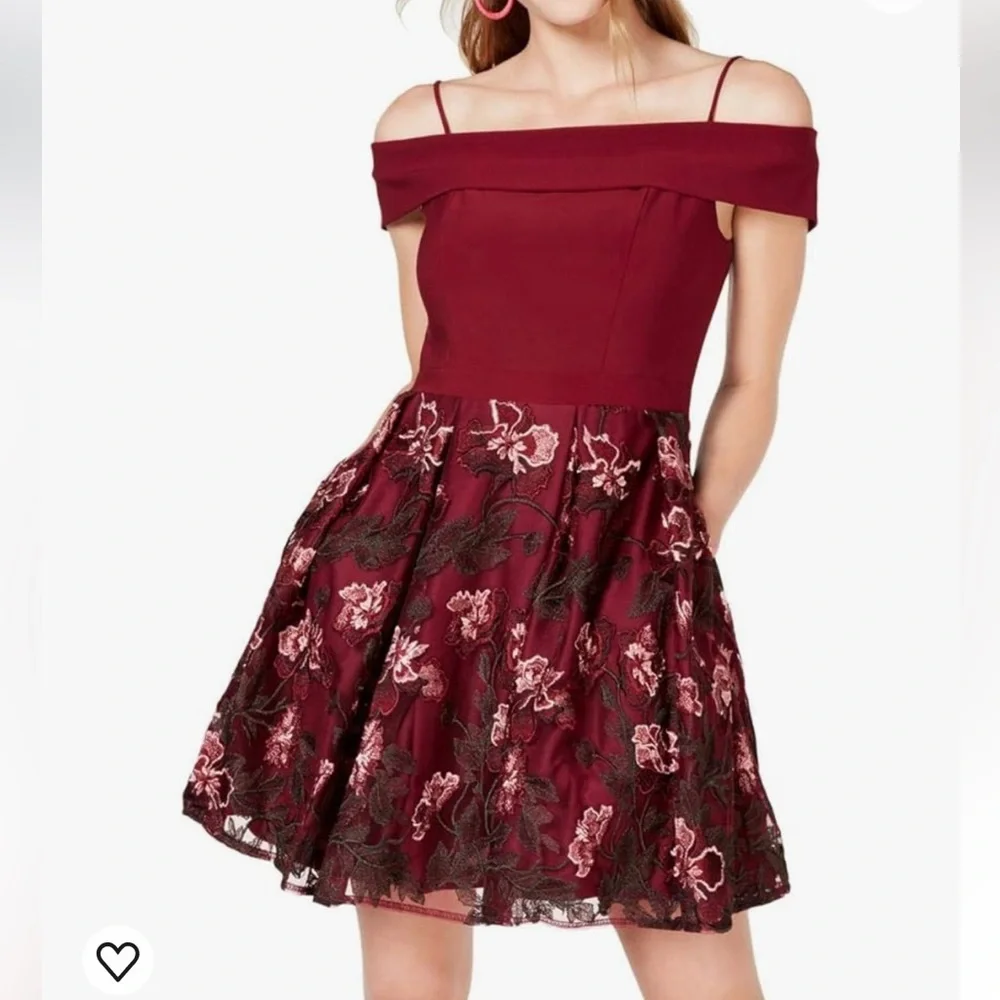 Morgan & Co. Juniors' Embroidered Cold-Shoulder Fit & Flare Dress Pockets Sz 20W - Picture 2 of 14